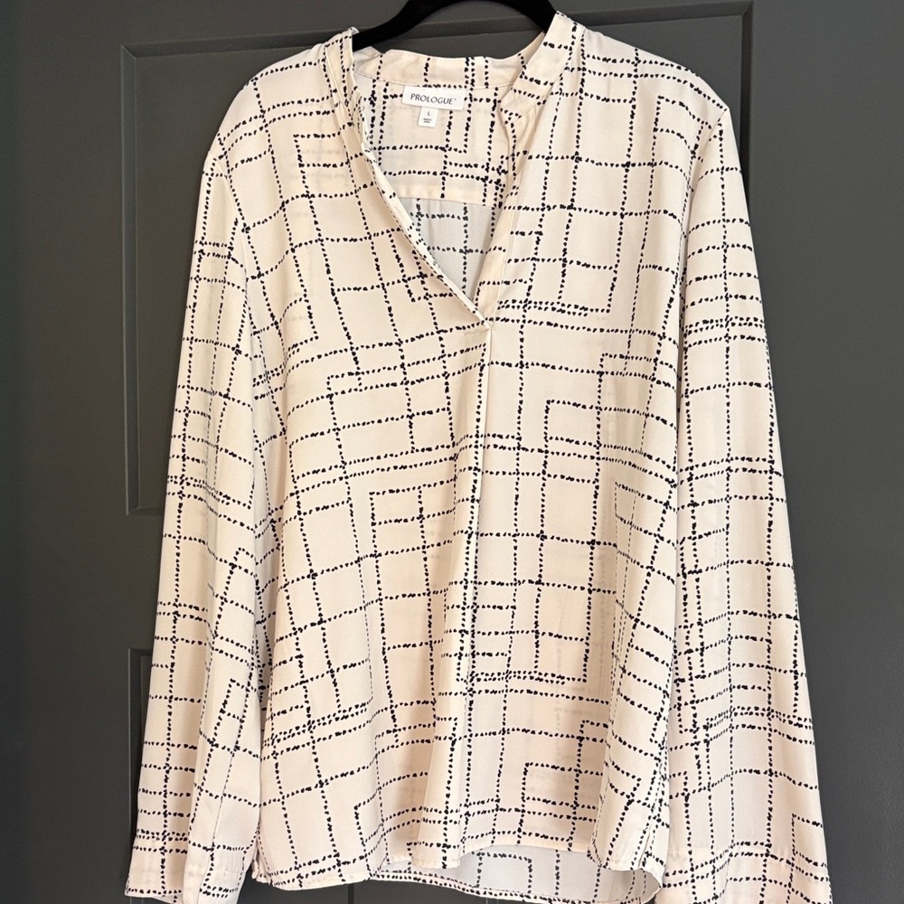 Prologue Cream and Black Grid Blouse